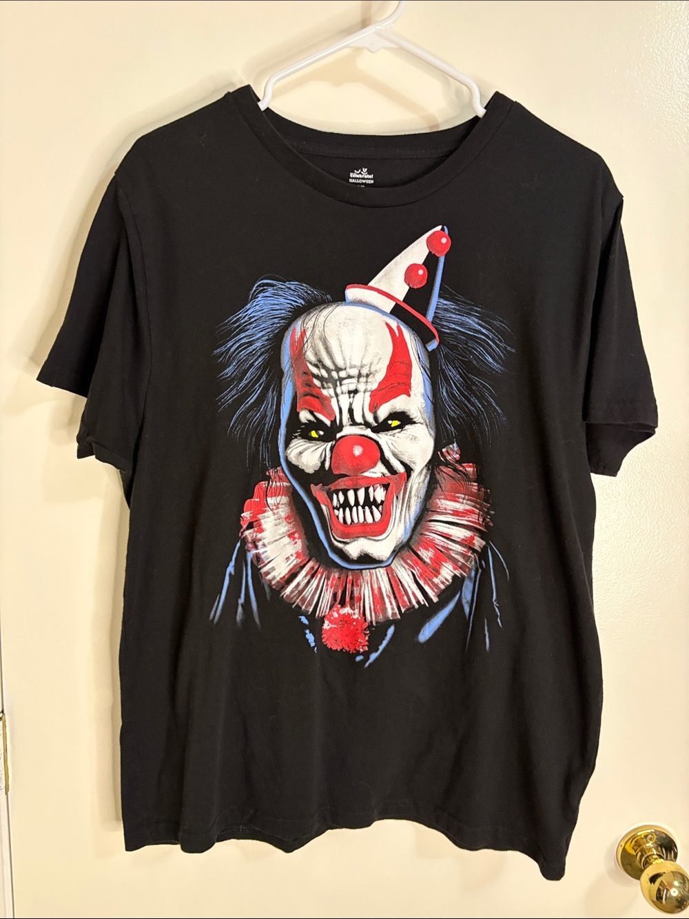 Men's Black Graphic Clown Short Sleeve Tee with Red & White Accents